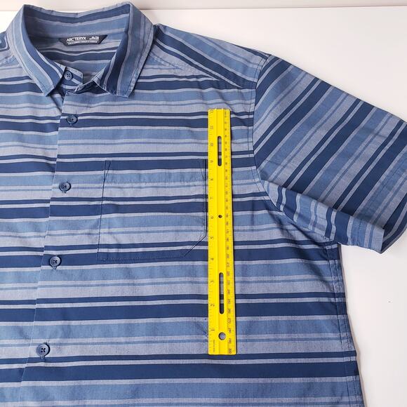 ARC'TERYX Men's Size XL BROHM Striped SS Button Up Shirt Blue Cotton Blend - Picture 8 of 10